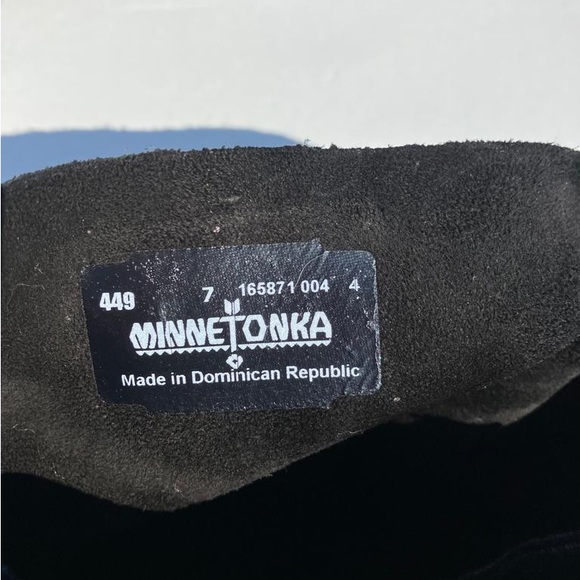 Black suede Minnetonka moccasin booties - Picture 7 of 9